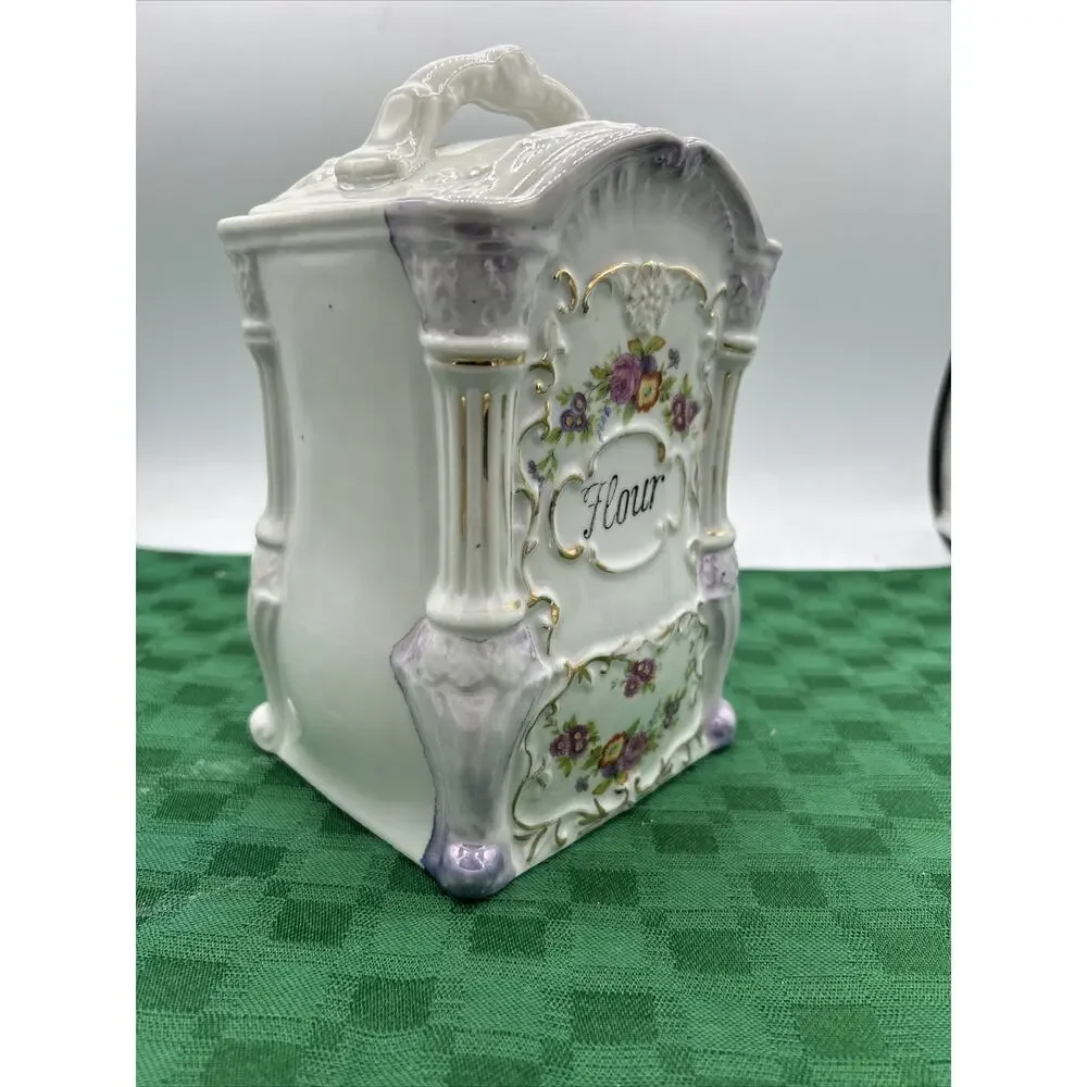 Vintage Hand-Painted Japan No 2748 Glass Luster Ware “Flour” Jar Victorian